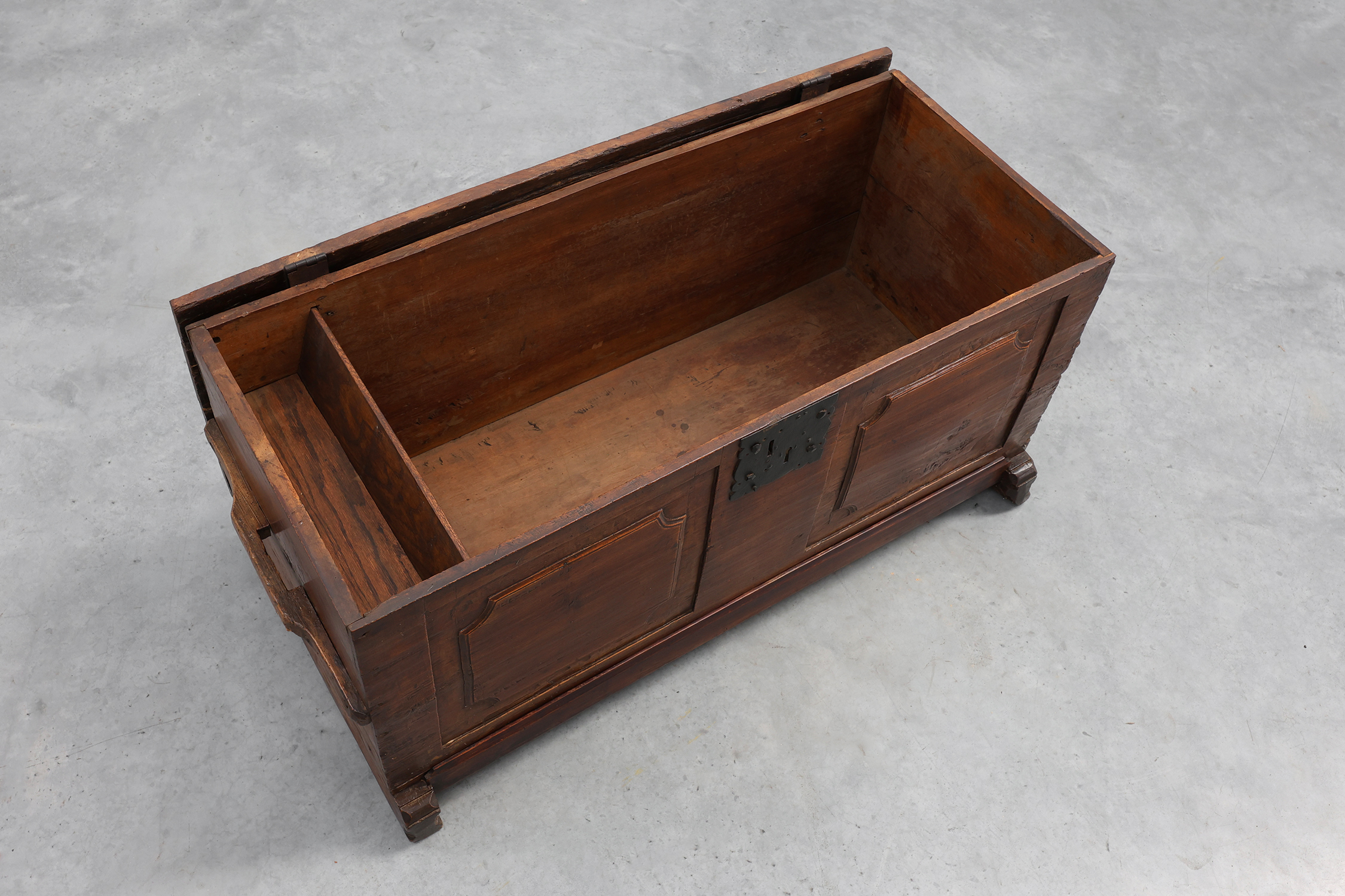 Flemish Oak Blanket Chest with panelled front and iron lock, dated 1825thumbnail